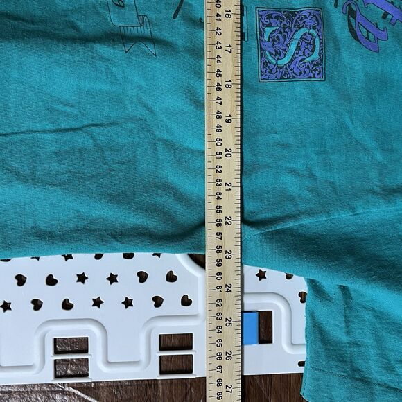 Vintage 1980s University Of Jesus Christ T Shirt Single Stitch Teal Blue Size XL - Picture 6 of 7